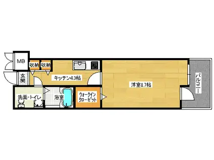 グラビスコート十日市(1K/12階)の間取り写真