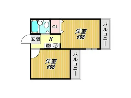 ノーブルハイツ山之内(2K/1階)の間取り写真