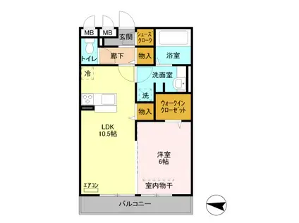 ＪＲ武蔵野線 南越谷駅 徒歩9分 3階建 築12年(1LDK/2階)の間取り写真