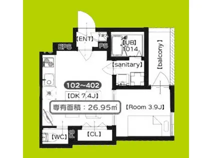 GARDENMAISON内代(1DK/3階)の間取り写真