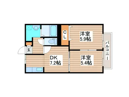 ベルタウン(2DK/1階)の間取り写真