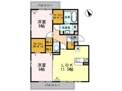 ELYSION ウエスト(2LDK/2階)の間取り写真