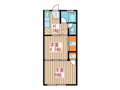 コーポワンウォークII(2K/1階)の間取り写真