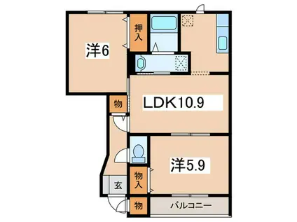 ラルジュI(2LDK/1階)の間取り写真