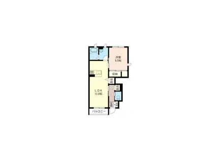 ハイダウエイ ウエスト(1LDK/1階)の間取り写真