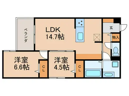 ARMOJOUR B棟(2LDK/3階)の間取り写真