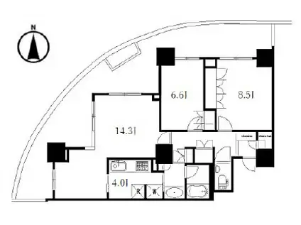 ゲートシティ大崎サウスパークタワー(2LDK/9階)の間取り写真