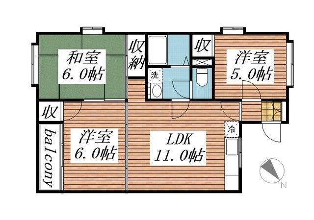 サンワロイヤル長江(3LDK/1階)の間取り写真