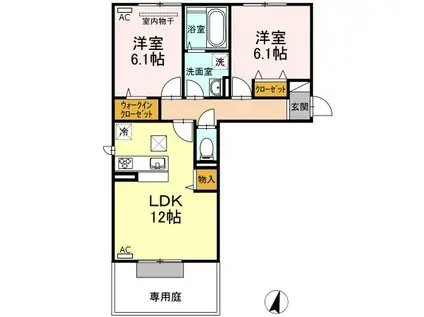 ディア・ベルジュI(2LDK/1階)の間取り写真