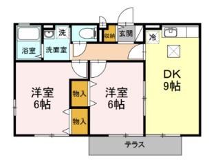 ベルフローラC棟(2DK/1階)の間取り写真