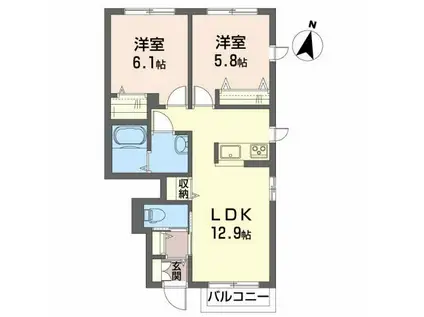 ミューレンII(2LDK/1階)の間取り写真
