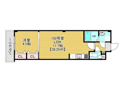 グランディオ検見川(1LDK/1階)の間取り写真