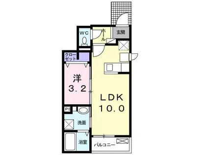 レーヴ・フルリールIII(ワンルーム/1階)の間取り写真
