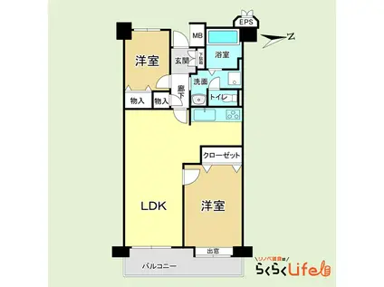 なとりプラザ中原(2LDK/6階)の間取り写真