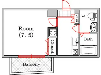 CEREZO難波西(1K/1階)の間取り写真