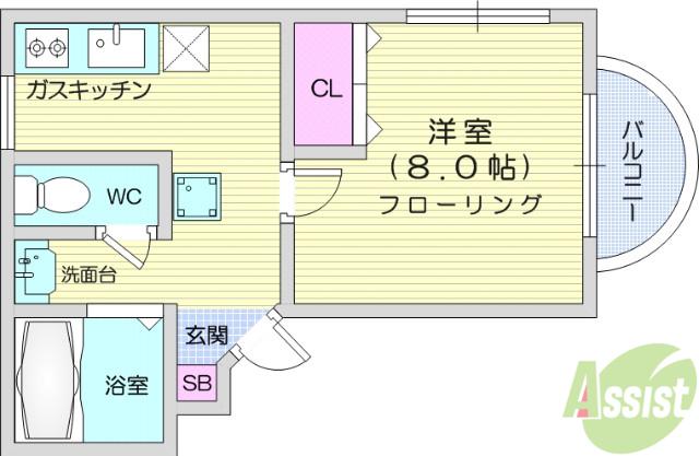 グランディ桜ヶ丘(1K/2階)の間取り写真