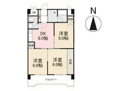 鶴市マンション(3DK/3階)の間取り写真