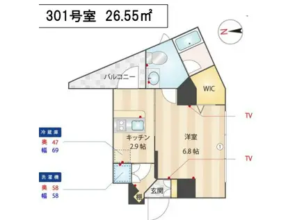 クーカイテラス恵比寿(ワンルーム/3階)の間取り写真