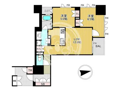 ブランズタワー谷町四丁目(2LDK/3階)の間取り写真
