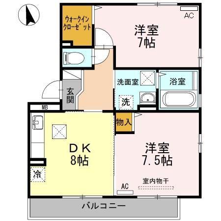 セジュールスハマA棟(2DK/1階)の間取り写真