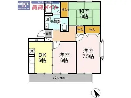 セ・モア B棟(3DK/2階)の間取り写真