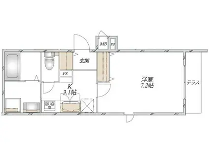 足立区谷中メゾン(1K/1階)の間取り写真