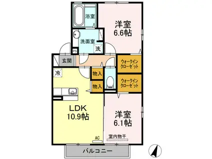 ラ・えっこ・カルム/ラ・雪乃・ミミ A棟(2LDK/2階)の間取り写真