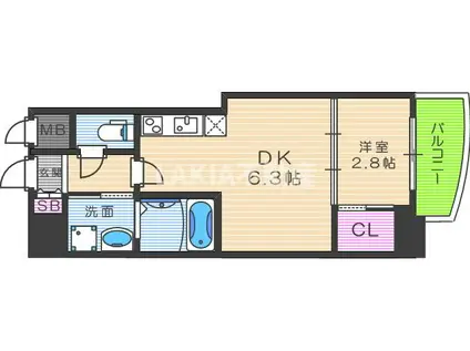 セレニテ夕陽丘EST(1DK/10階)の間取り写真