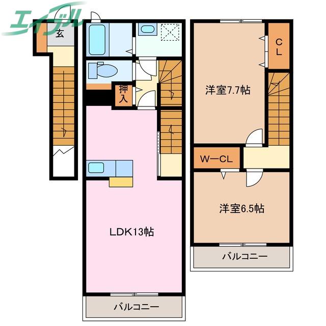 シャトーブリエI(2LDK/2階)の間取り写真