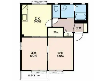 エグゼコート3(2DK/1階)の間取り写真