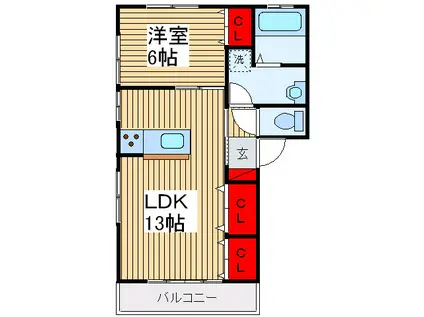 エクセラン(1LDK/2階)の間取り写真