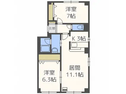 グランディール(2LDK/1階)の間取り写真