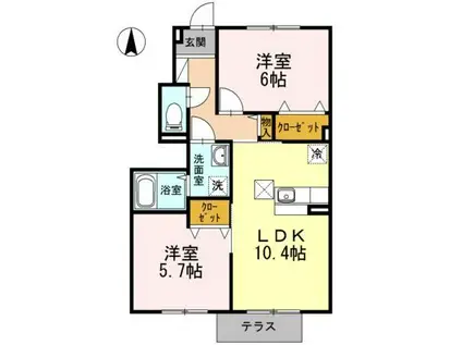 コスモ白井Ⅲ(2LDK/1階)の間取り写真