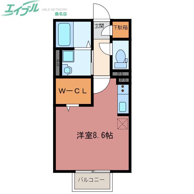 エクセルーム K-III(ワンルーム/2階)の間取り写真