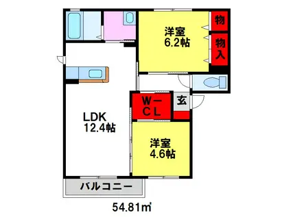 ブルックサイド(2LDK/1階)の間取り写真