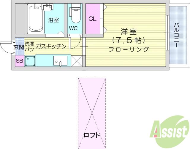 サンシャイン川内(1K/2階)の間取り写真