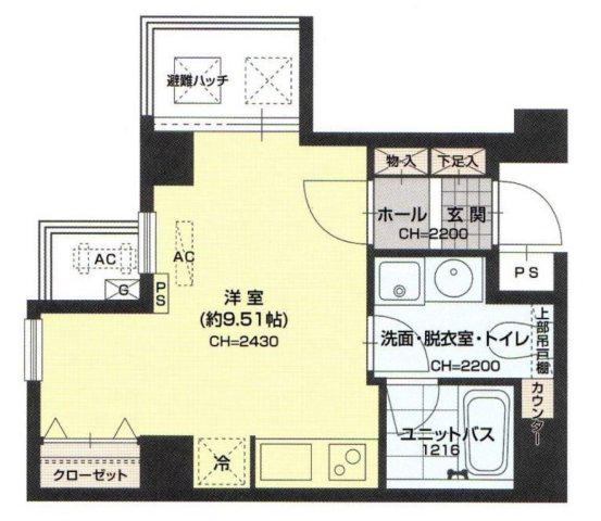 グランシャス浅草橋ルリオン(ワンルーム/5階)の間取り写真