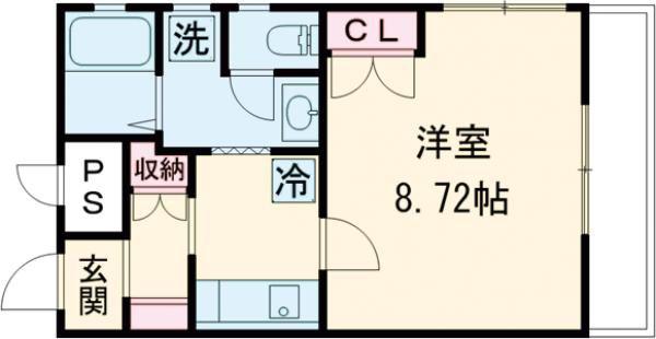 LES COULEURS レ・クルール(1K/2階)の間取り写真
