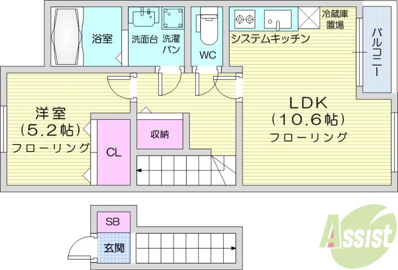 プランドール錦町(1LDK/2階)の間取り写真