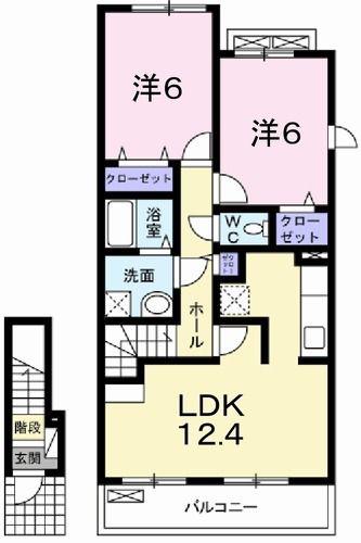パレ ドゥールC(2LDK/2階)の間取り写真