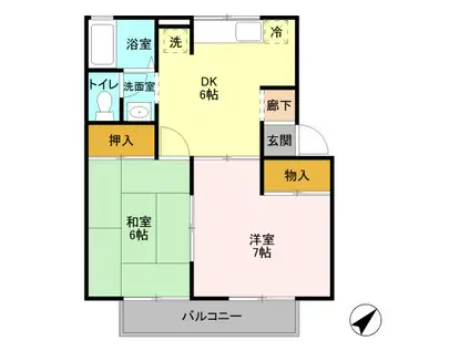 コーポ七曲りD(2DK/1階)の間取り写真