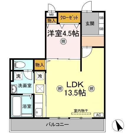 エスポワール青江(1LDK/1階)の間取り写真