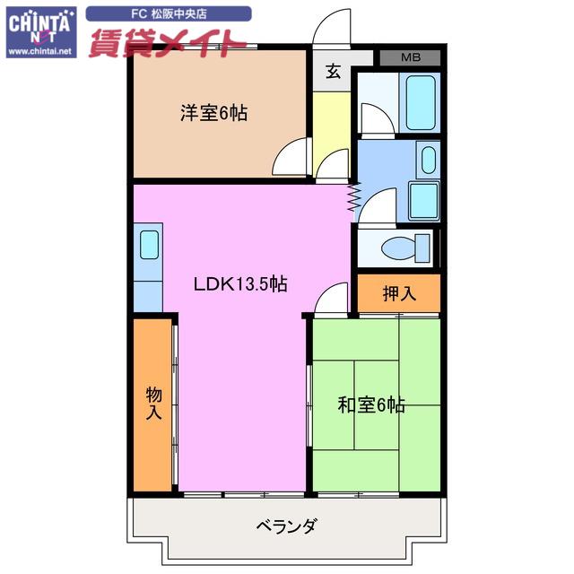 エスポア21(2LDK/3階)の間取り写真