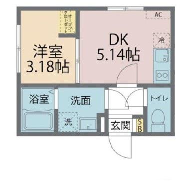 カインドネス厚木ノース(1DK/3階)の間取り写真