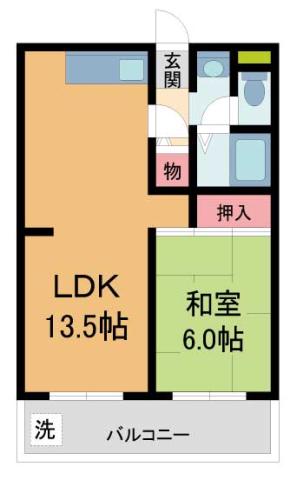 IO甲子園II番館(1LDK/1階)の間取り写真