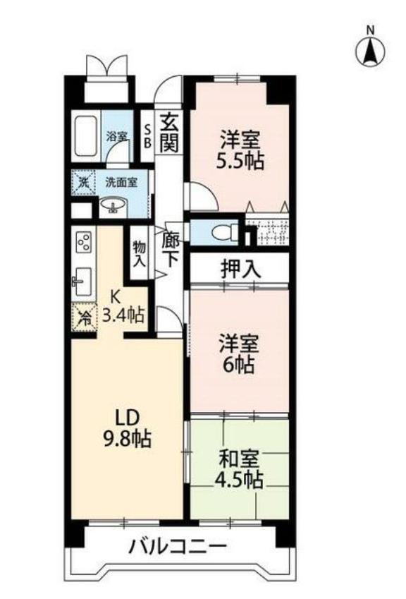 ボヌールガーデン八乙女(3LDK/7階)の間取り写真