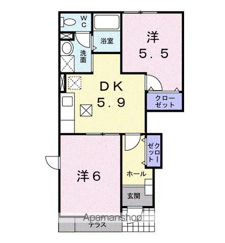 シャルマン天神 II(2DK/1階)の間取り写真
