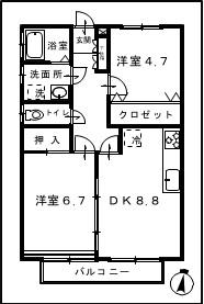 ルミエール名取(2DK/2階)の間取り写真