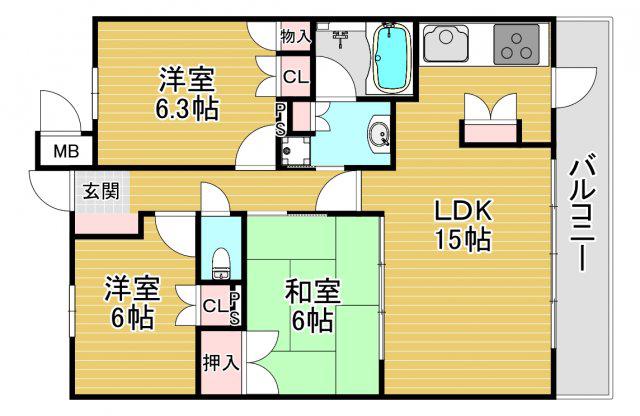 リーガル福島駅前(3LDK/12階)の間取り写真