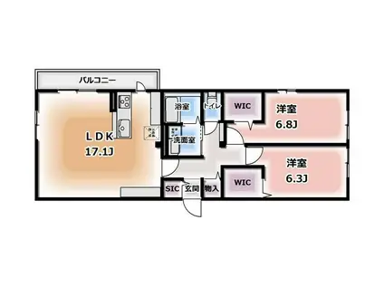 HEIMMAISON中田本町C(2LDK/3階)の間取り写真
